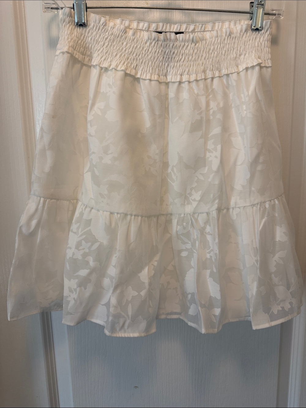 Aqua White Floral Jacquard Tiered Skirt